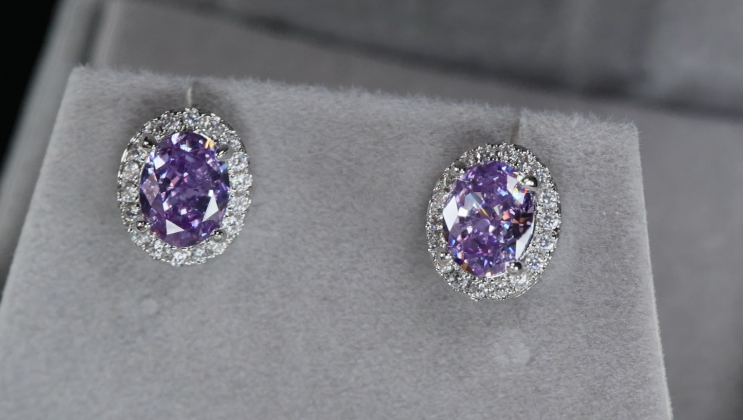 Purple Diamond Ear Studs | Purple Oval Diamond Ear Studs