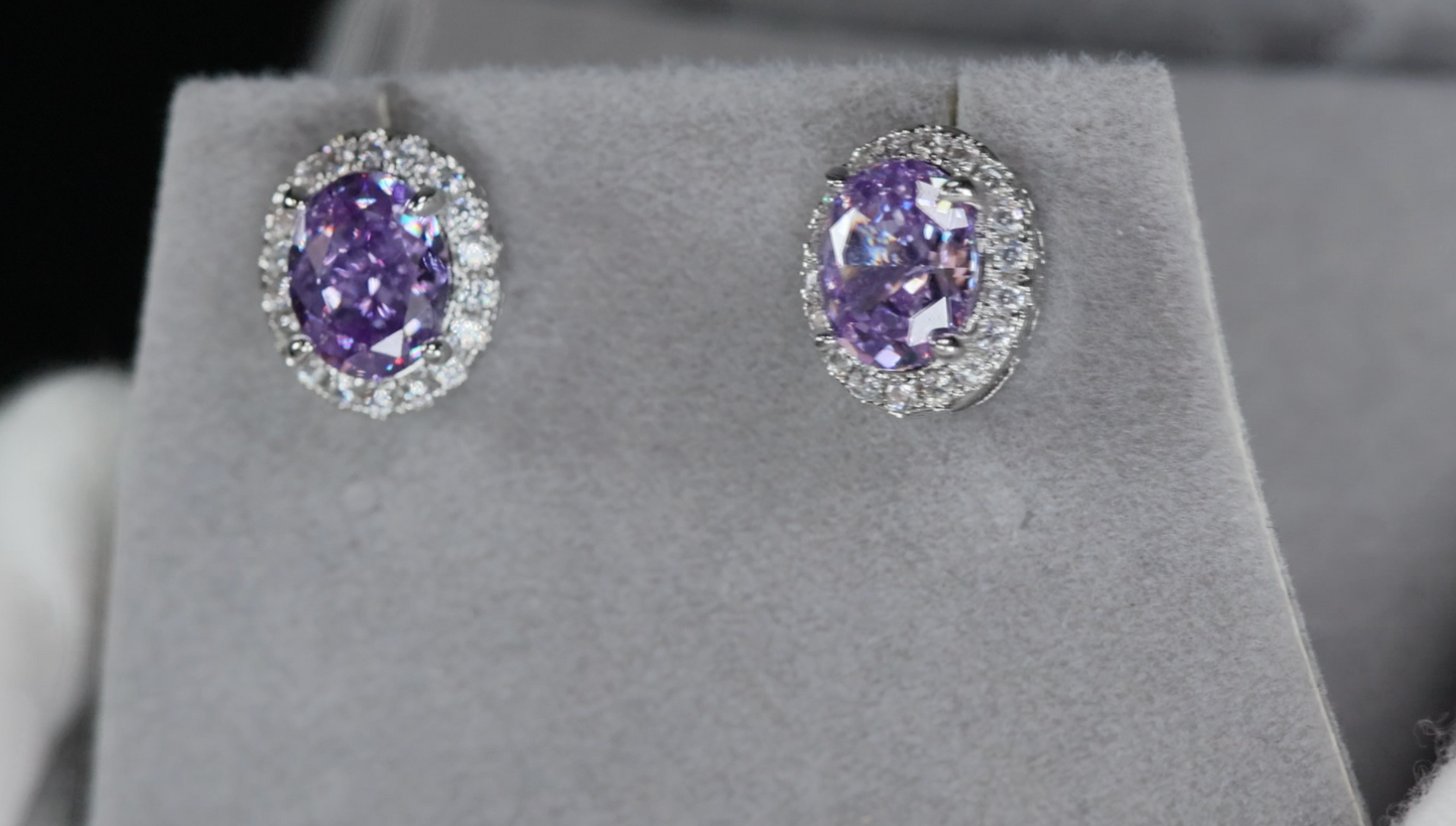 Purple Diamond Ear Studs | Purple Oval Diamond Ear Studs
