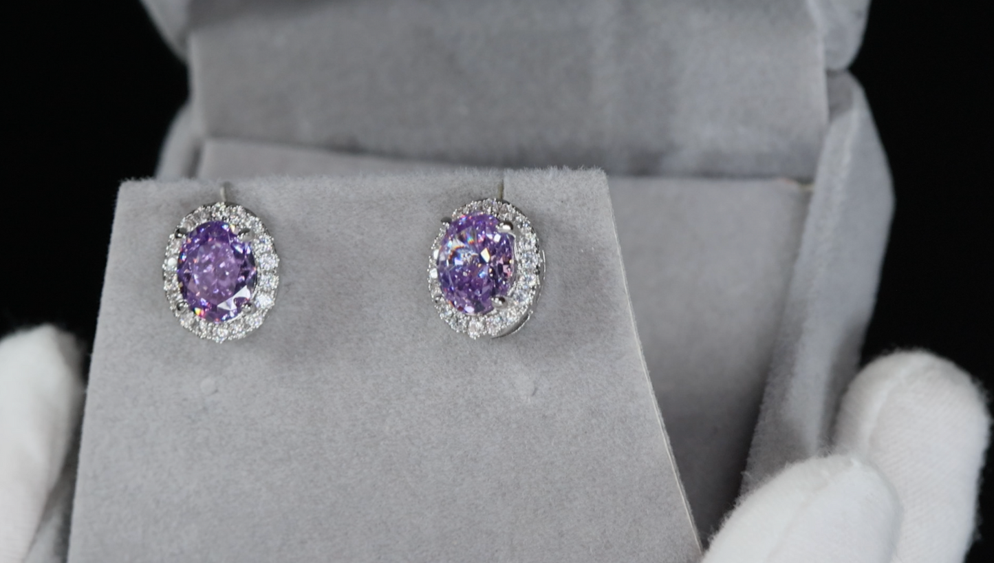 Purple Diamond Ear Studs | Purple Oval Diamond Ear Studs