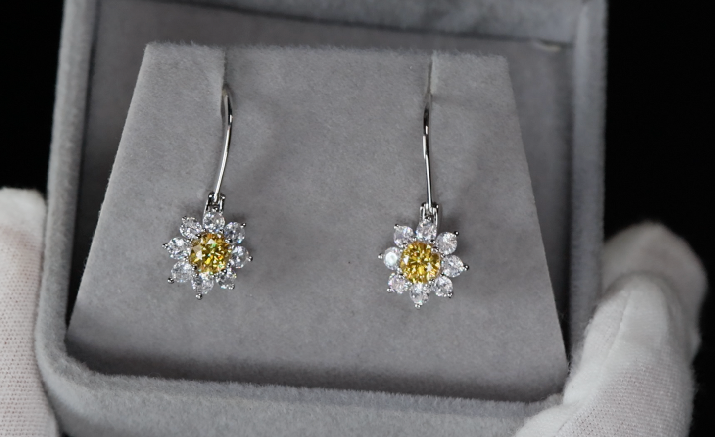 Yellow Moissanite Diamond Snowflake Earrings | Yellow Moissanite Earrings