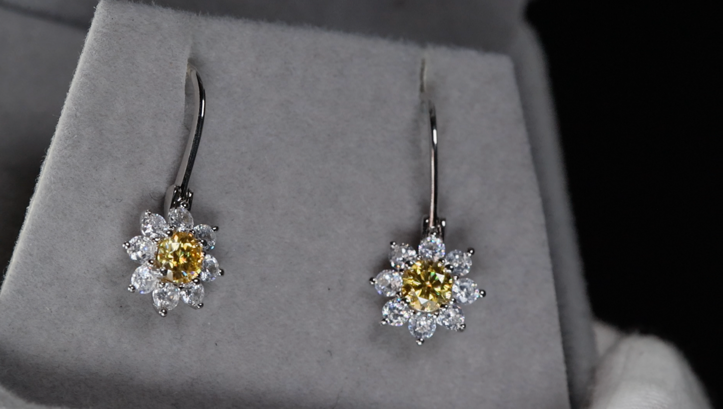 Yellow Moissanite Diamond Snowflake Earrings | Yellow Moissanite Earrings