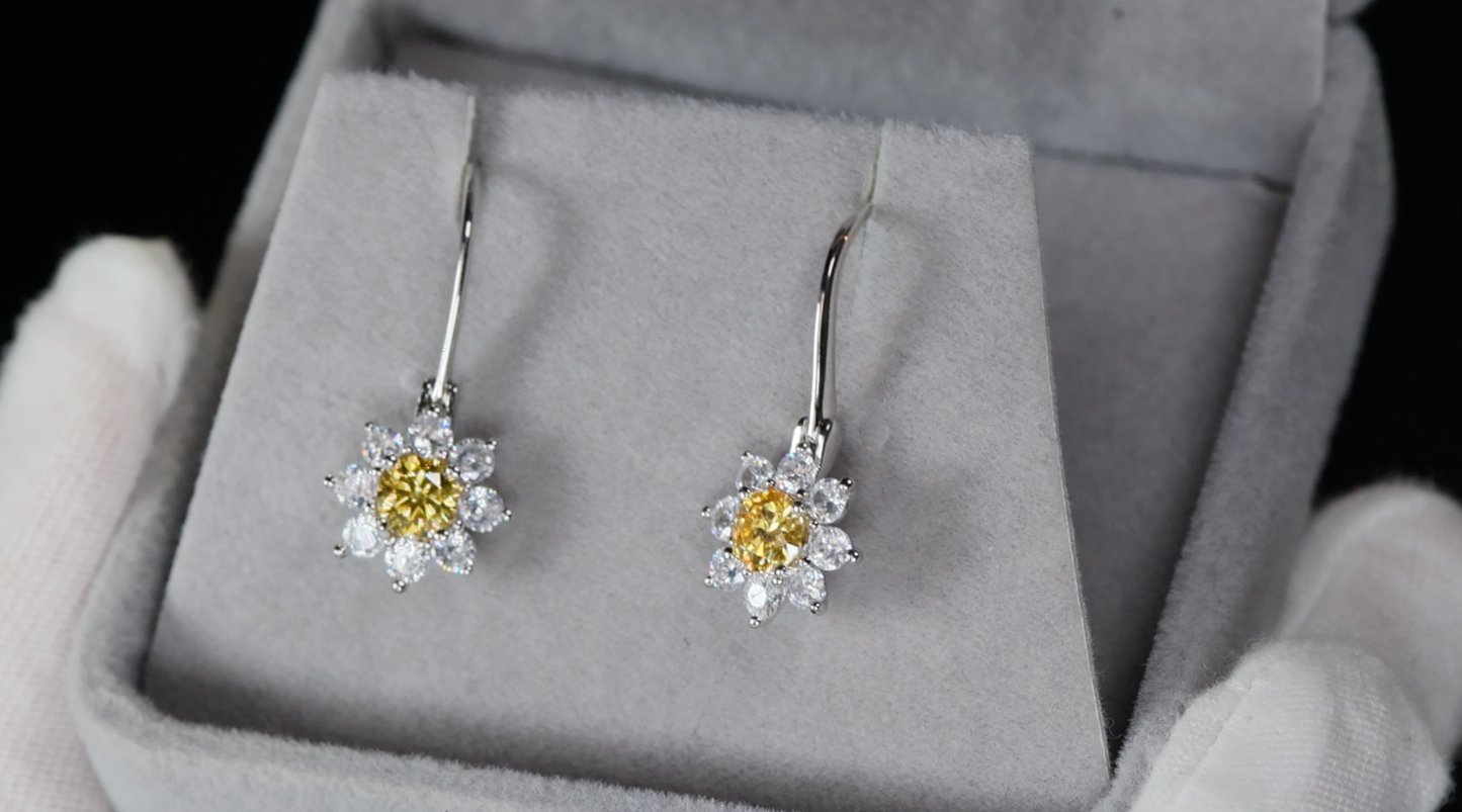 Yellow Moissanite Diamond Snowflake Earrings | Yellow Moissanite Earrings