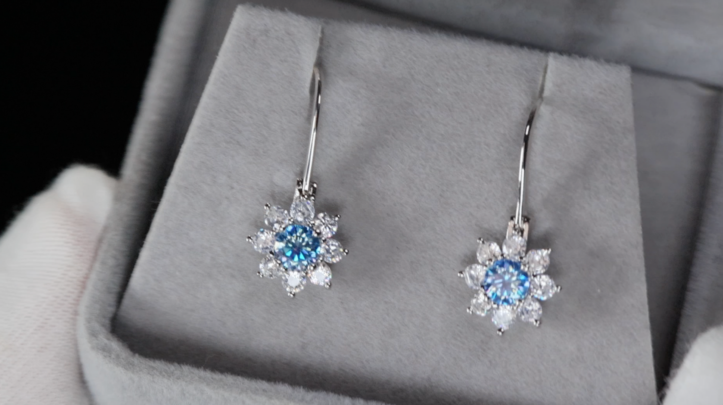 Blue Moissanite Diamond Earrings