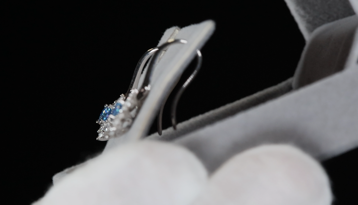 Blue Moissanite Diamond Snowflake Earrings | Blue Moissanite Diamond Earrings