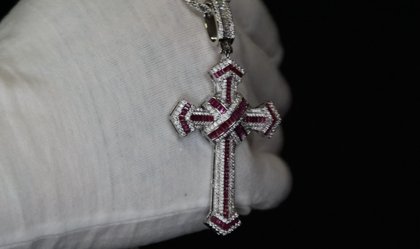 Red Diamond Cross Pendant | Big Red Diamond Cross Pendant