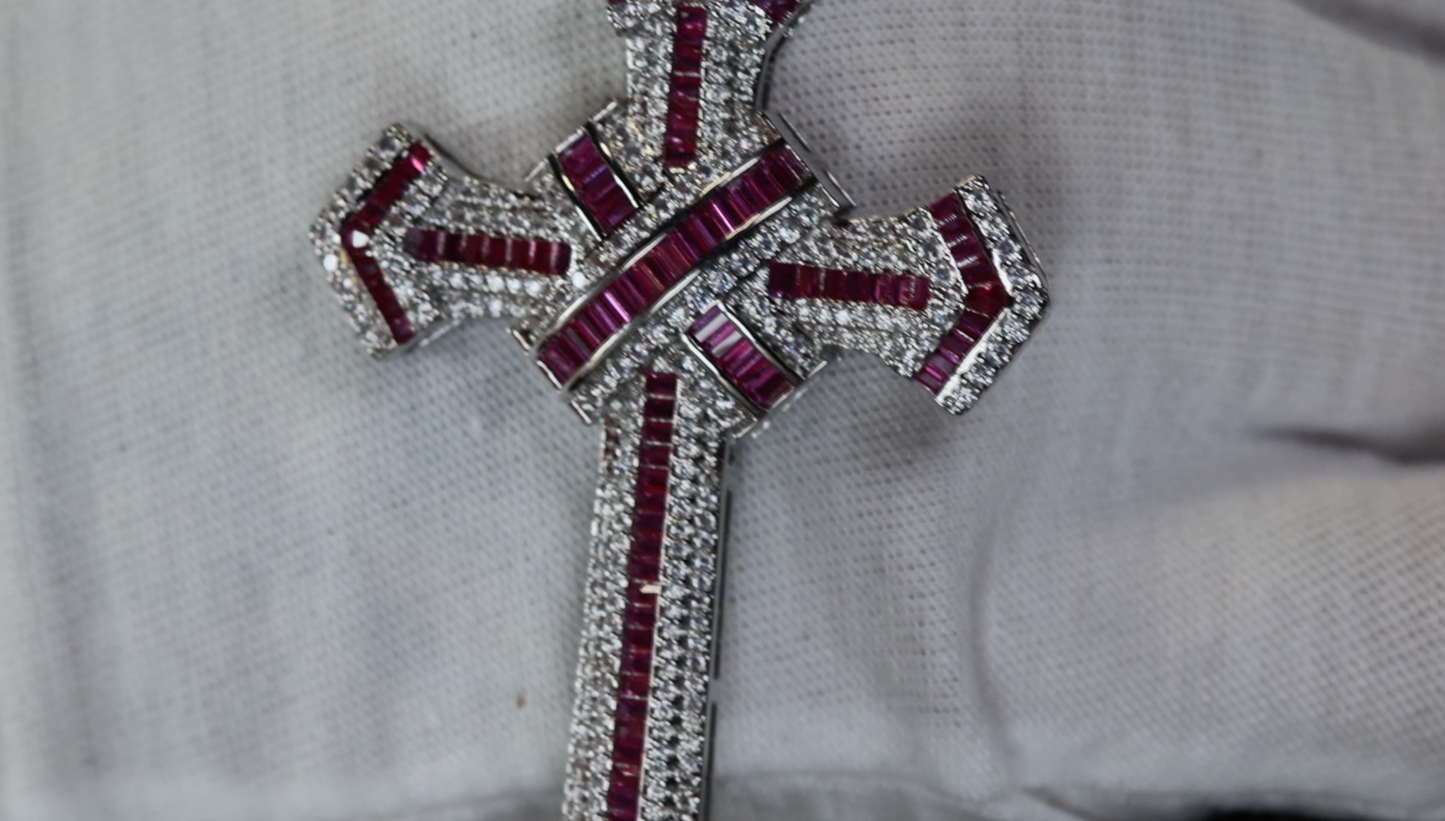 Red Diamond Cross Pendant | Big Red Diamond Cross Pendant