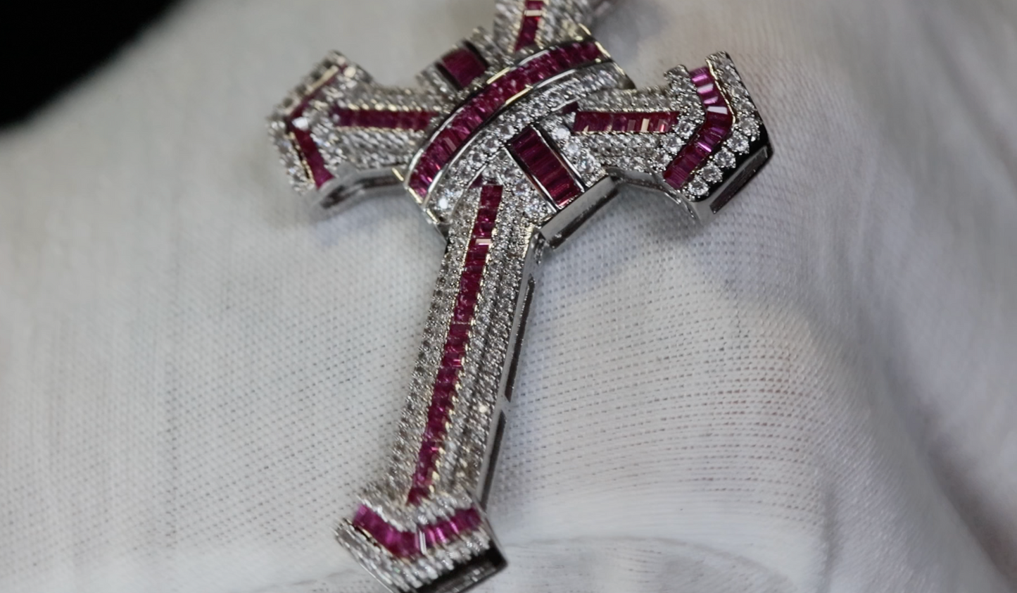 Red Diamond Cross Pendant | Big Red Diamond Cross Pendant