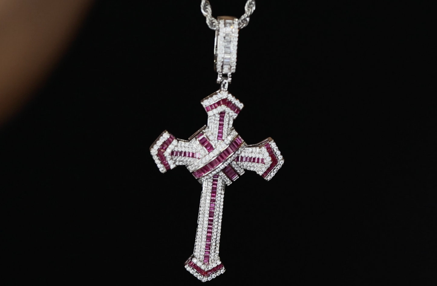 Red Diamond Cross Pendant | Big Red Diamond Cross Pendant