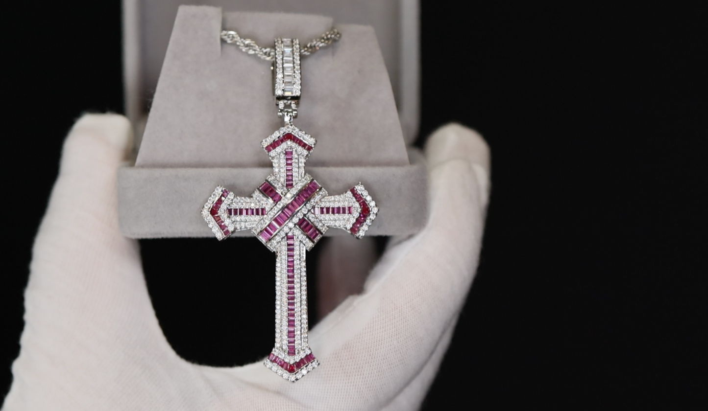 Red Diamond Cross Pendant | Big Red Diamond Cross Pendant