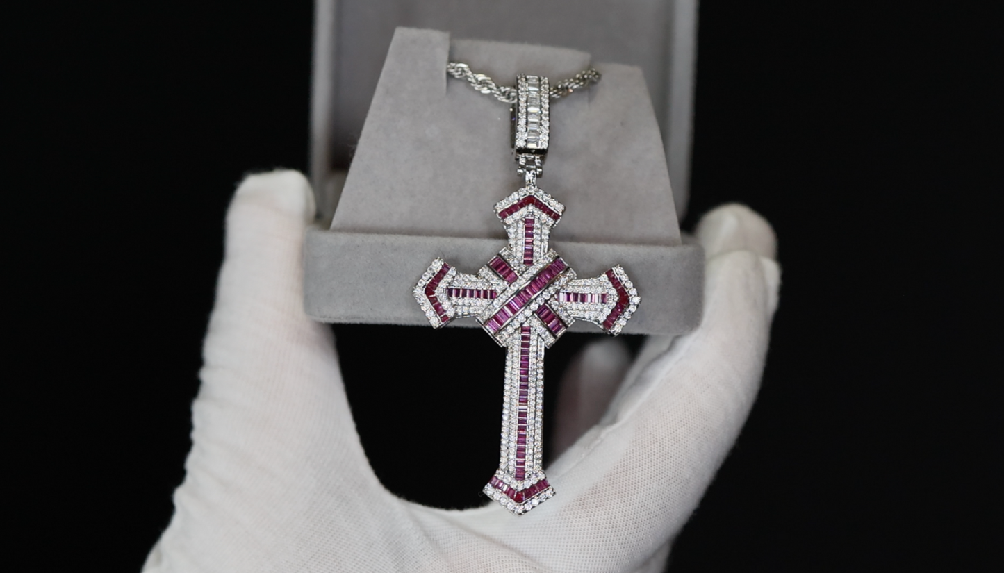 Red Diamond Cross Pendant | Big Red Diamond Cross Pendant
