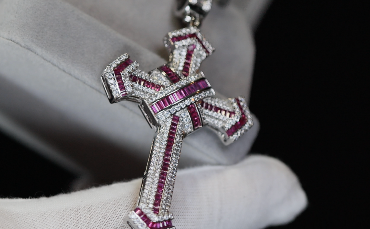 Red Diamond Cross Pendant | Big Red Diamond Cross Pendant