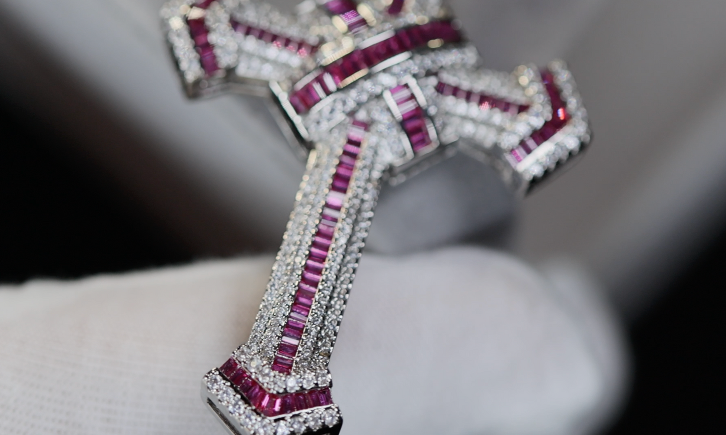 Red Diamond Cross Pendant | Big Red Diamond Cross Pendant