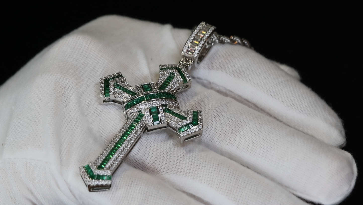 Green Diamond Cross Pendant | Big Green Diamond Cross Pendant