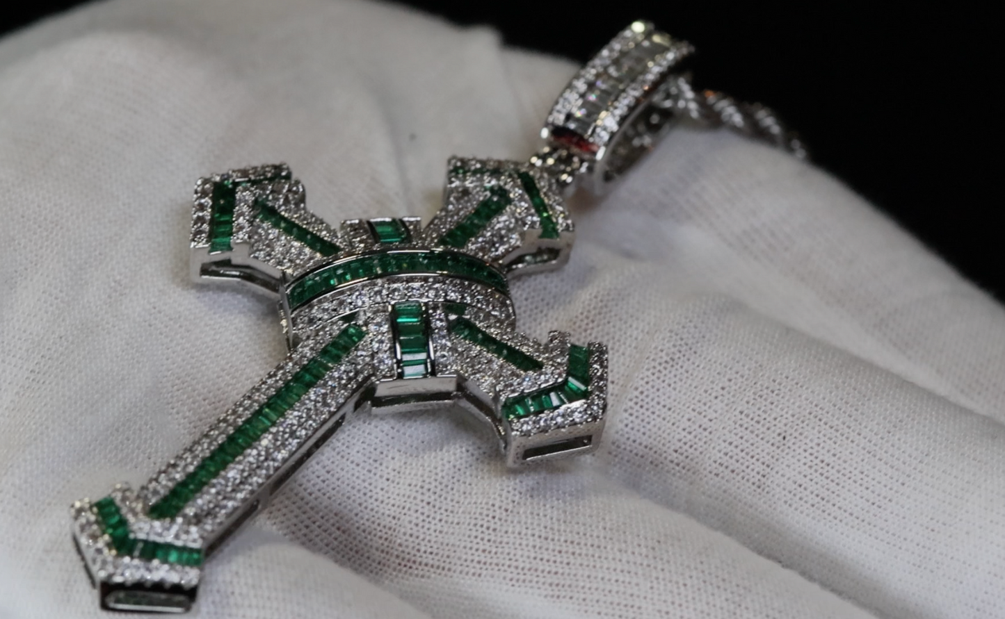 Green Diamond Cross Pendant | Big Green Diamond Cross Pendant