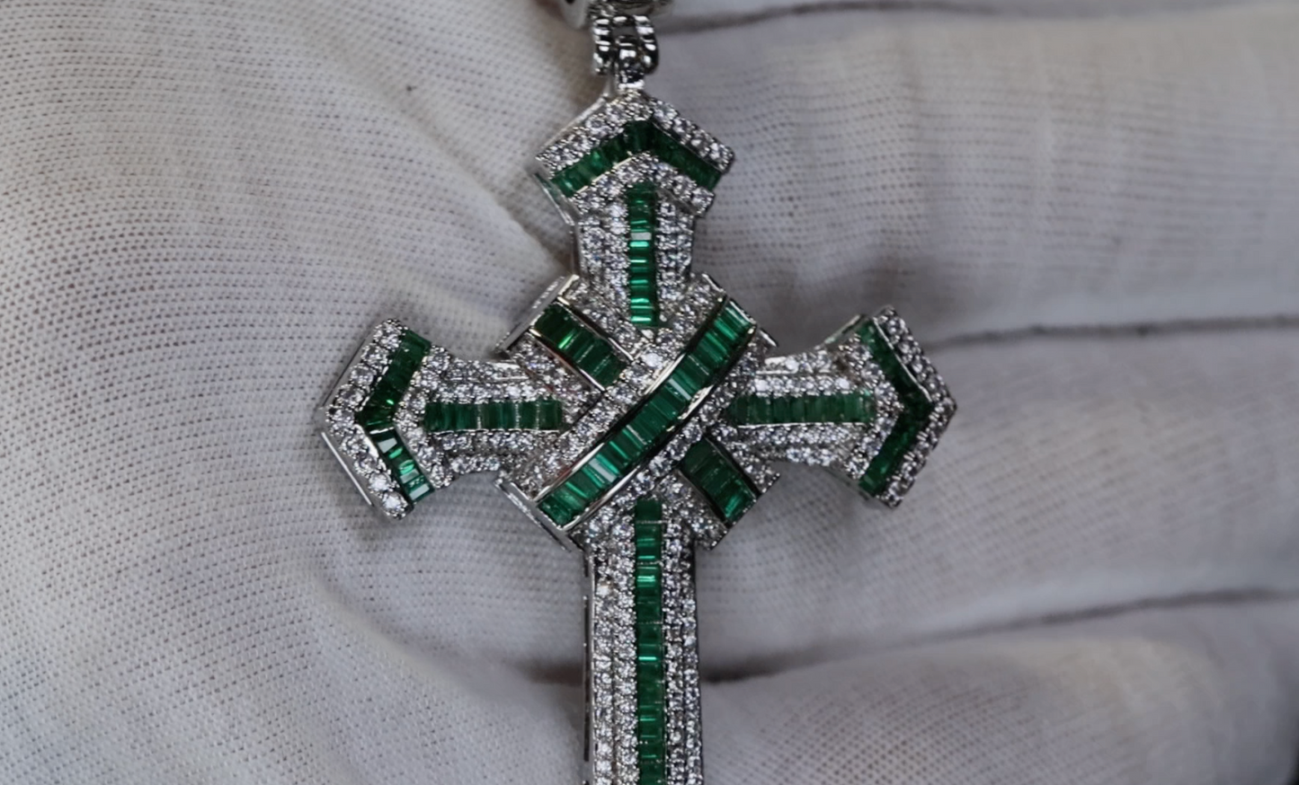 Green Diamond Cross Pendant | Big Green Diamond Cross Pendant