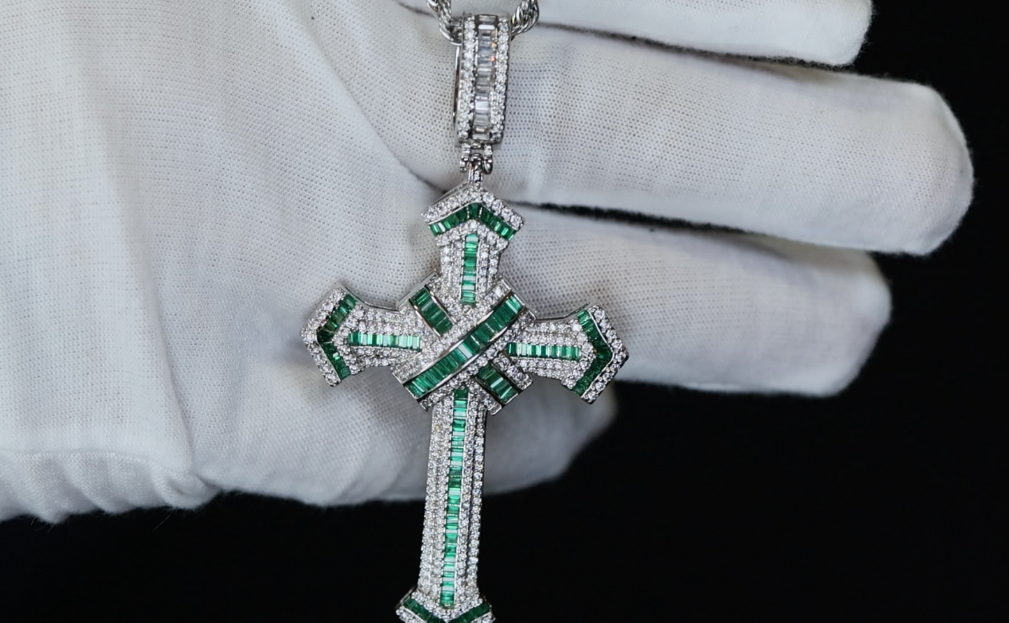 Green Diamond Cross Pendant | Big Green Diamond Cross Pendant