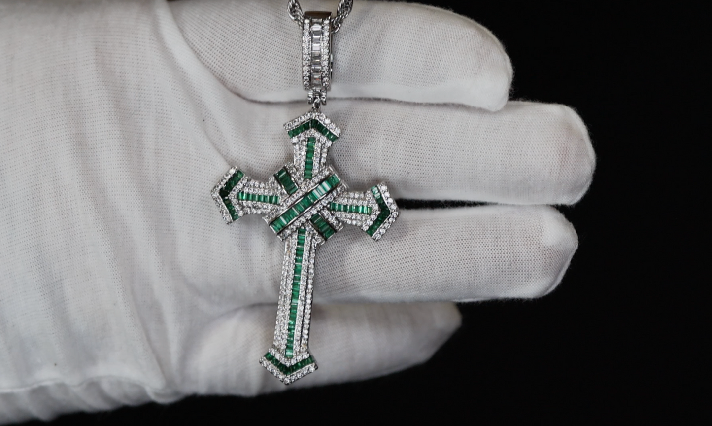 Green Diamond Cross Pendant | Big Green Diamond Cross Pendant