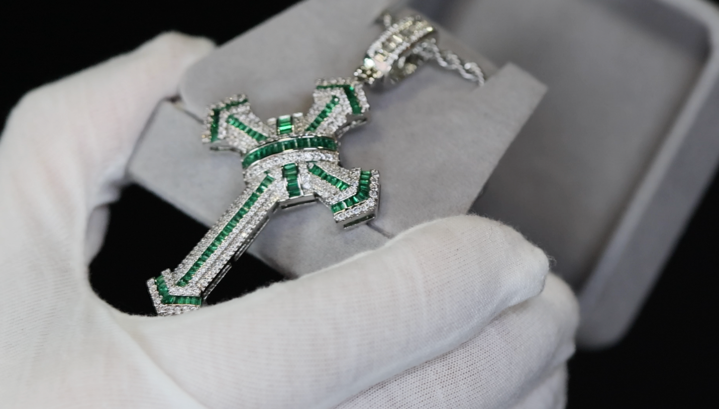 Green Diamond Cross Pendant | Big Green Diamond Cross Pendant