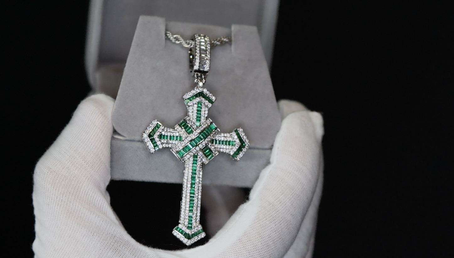 Green Diamond Cross Pendant | Big Green Diamond Cross Pendant