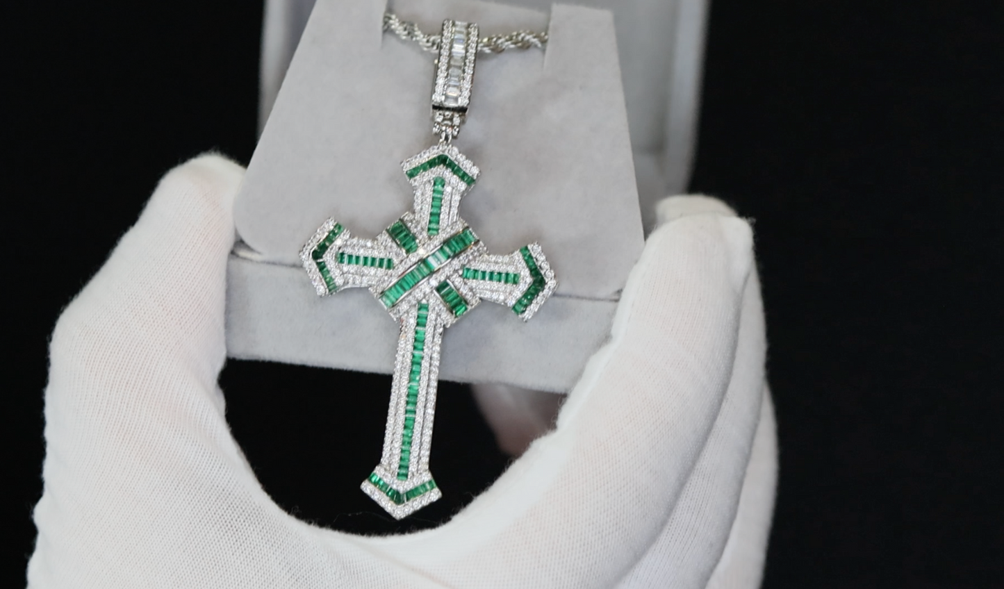 Green Diamond Cross Pendant | Big Green Diamond Cross Pendant