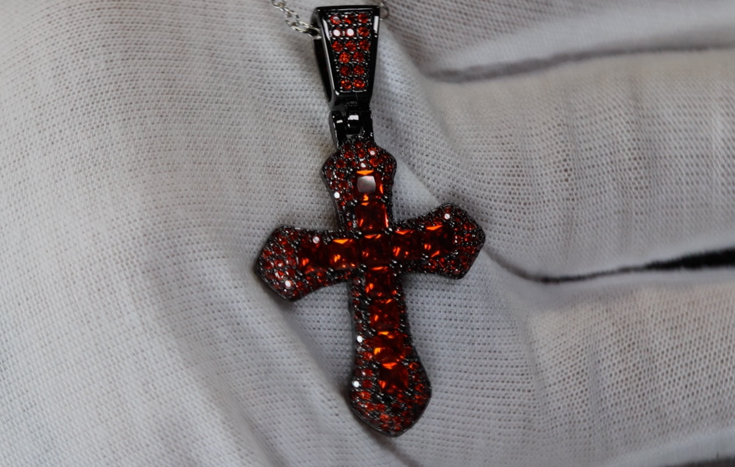 Red Diamond Cross Pendant | Princess Cut Diamond Cross