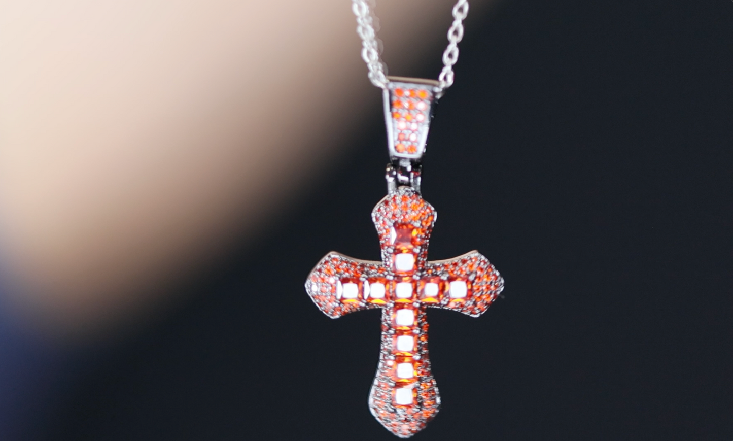 Red Diamond Cross Pendant | Princess Cut Diamond Cross