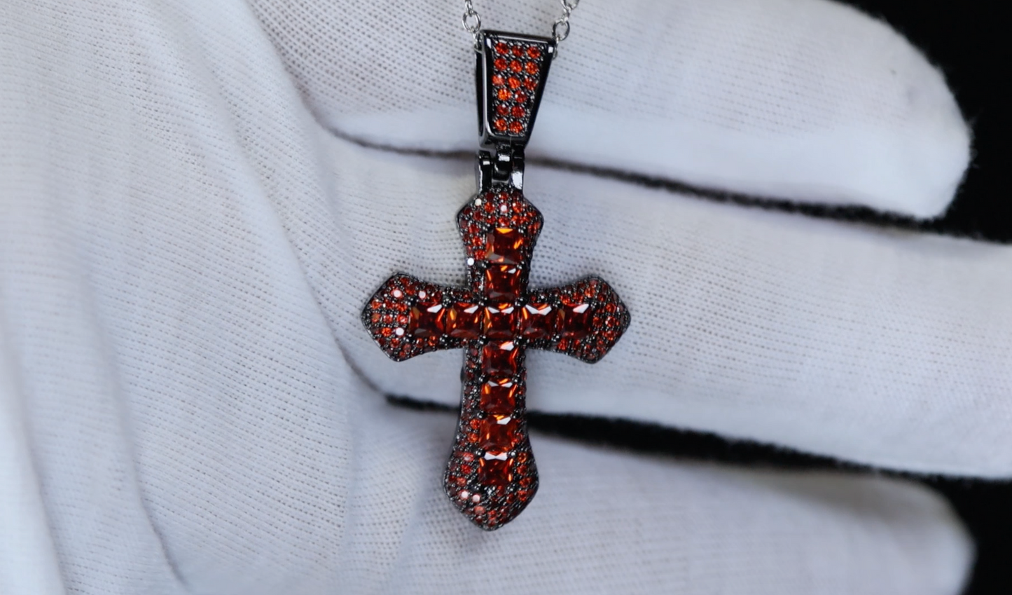 Red Diamond Cross Pendant | Princess Cut Diamond Cross