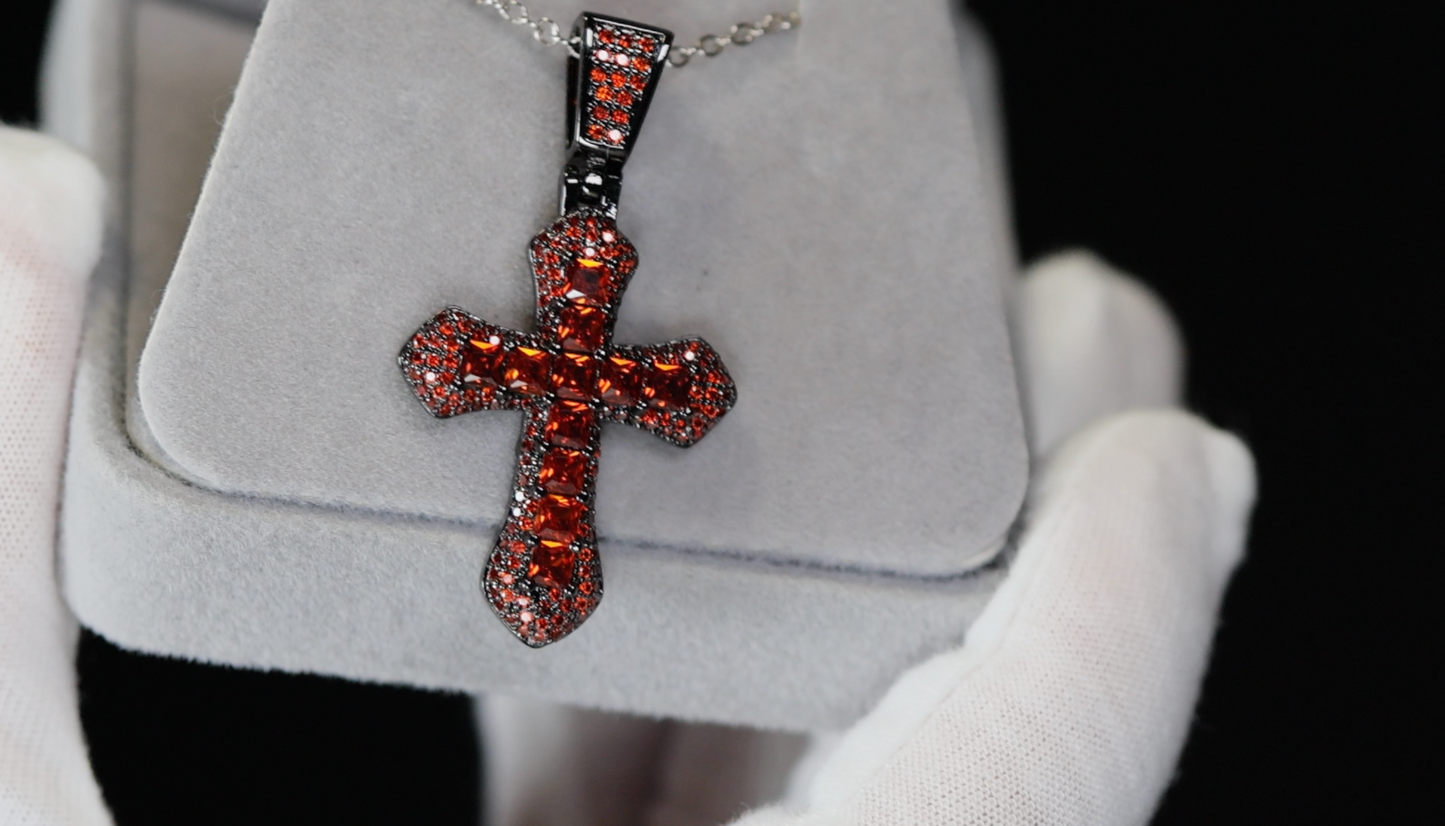 Red Diamond Cross Pendant | Princess Cut Diamond Cross