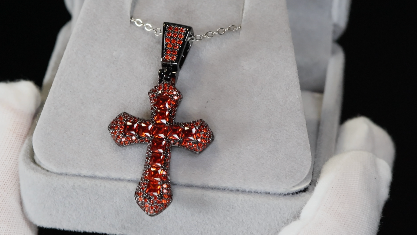 Red Diamond Cross Pendant | Princess Cut Diamond Cross