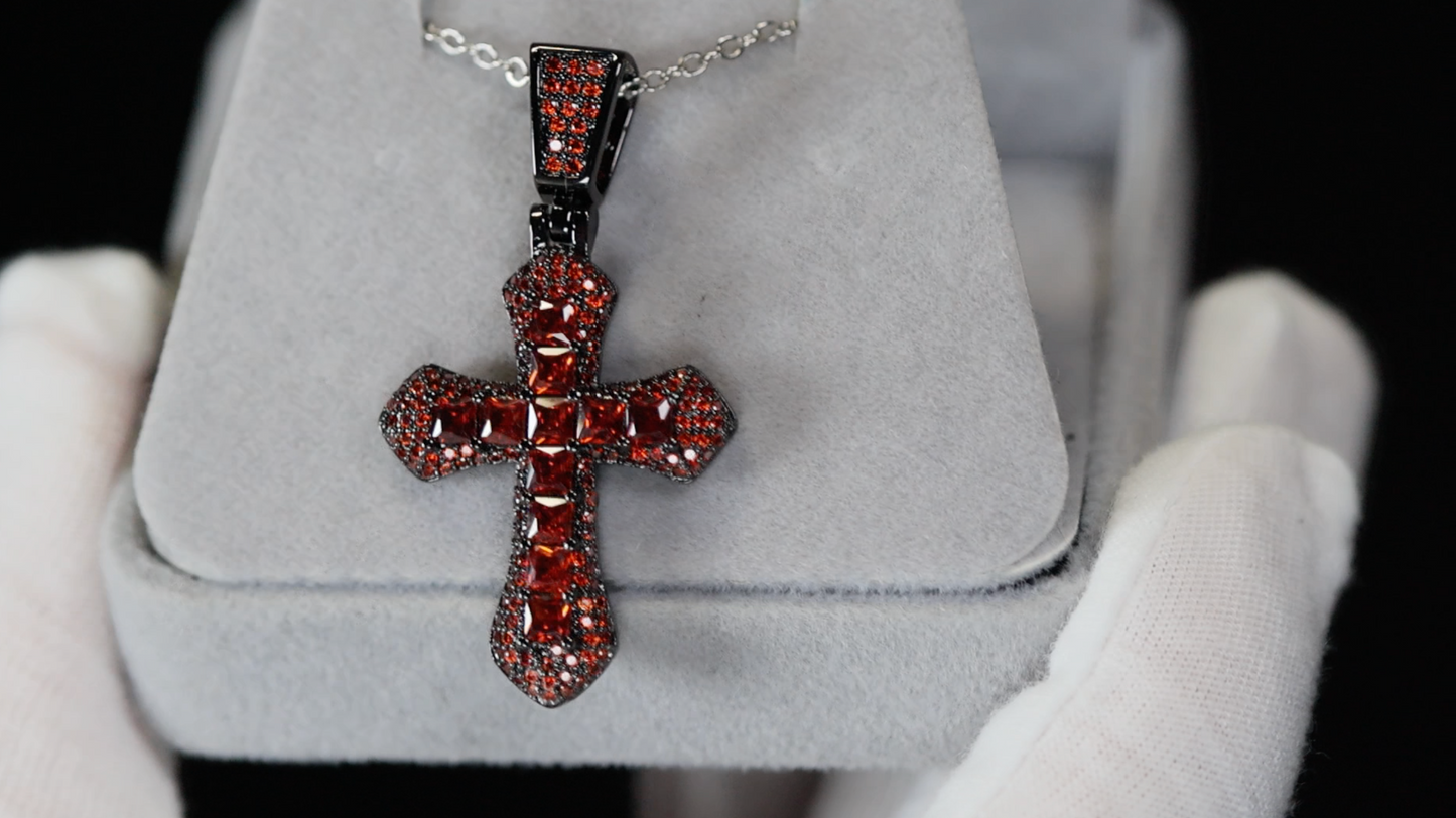 Red Diamond Cross Pendant | Princess Cut Diamond Cross