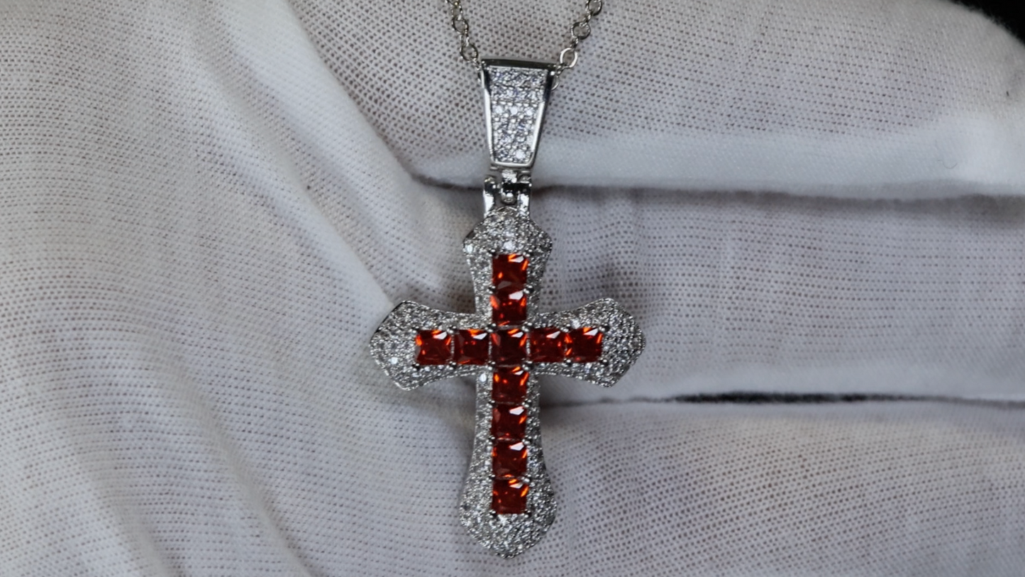 Red Diamond Cross Pendant | Princess Cut Diamond Cross