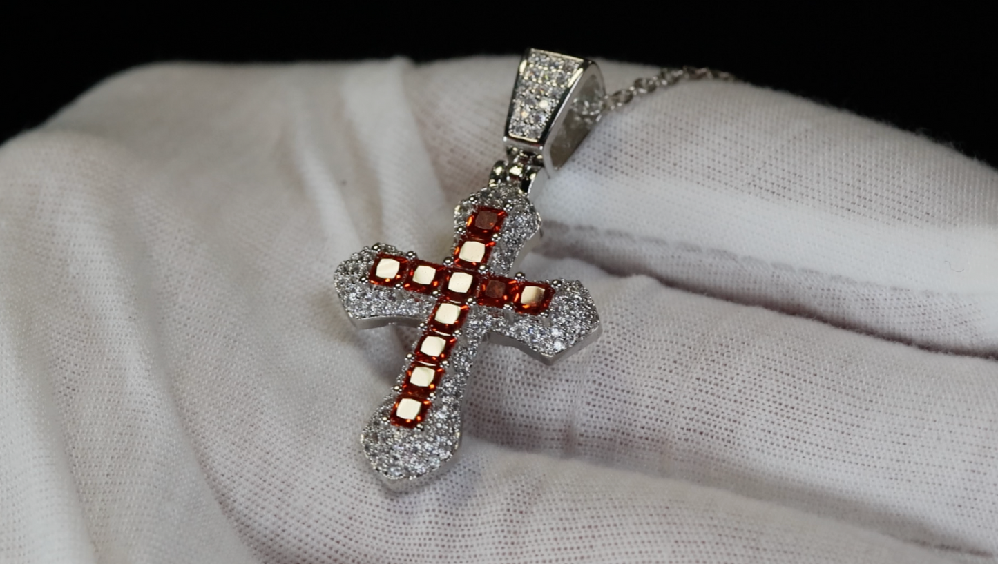 Red Diamond Cross Pendant | Princess Cut Diamond Cross