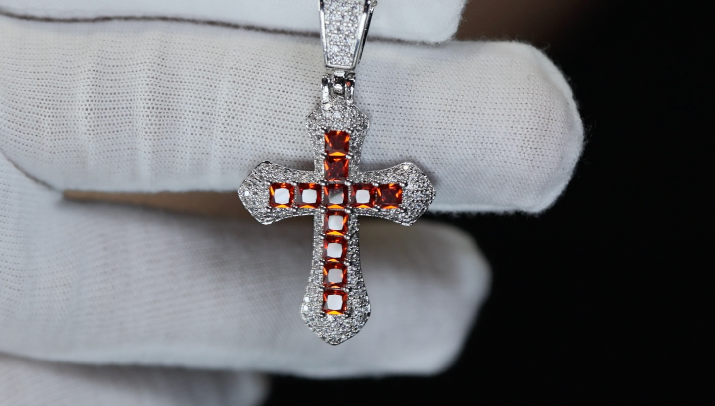 Red Diamond Cross Pendant | Princess Cut Diamond Cross