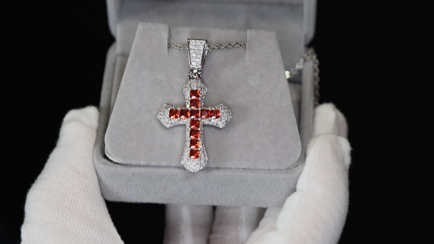 Red Diamond Cross Pendant | Princess Cut Diamond Cross