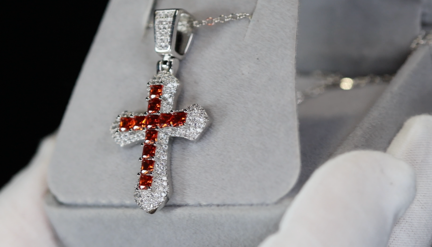 Red Diamond Cross Pendant | Princess Cut Diamond Cross