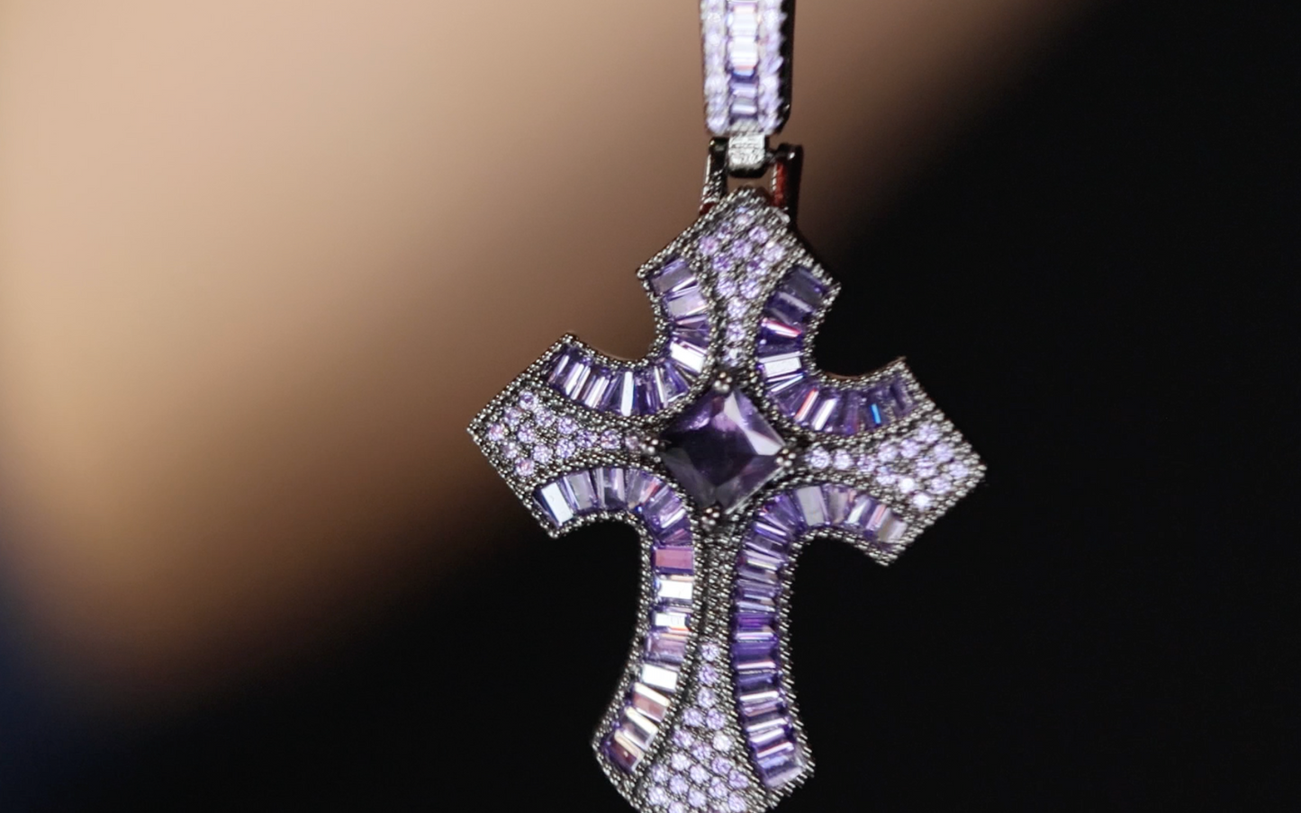 Purple Diamond Cross Pendant | Princess Cut Diamond Cross