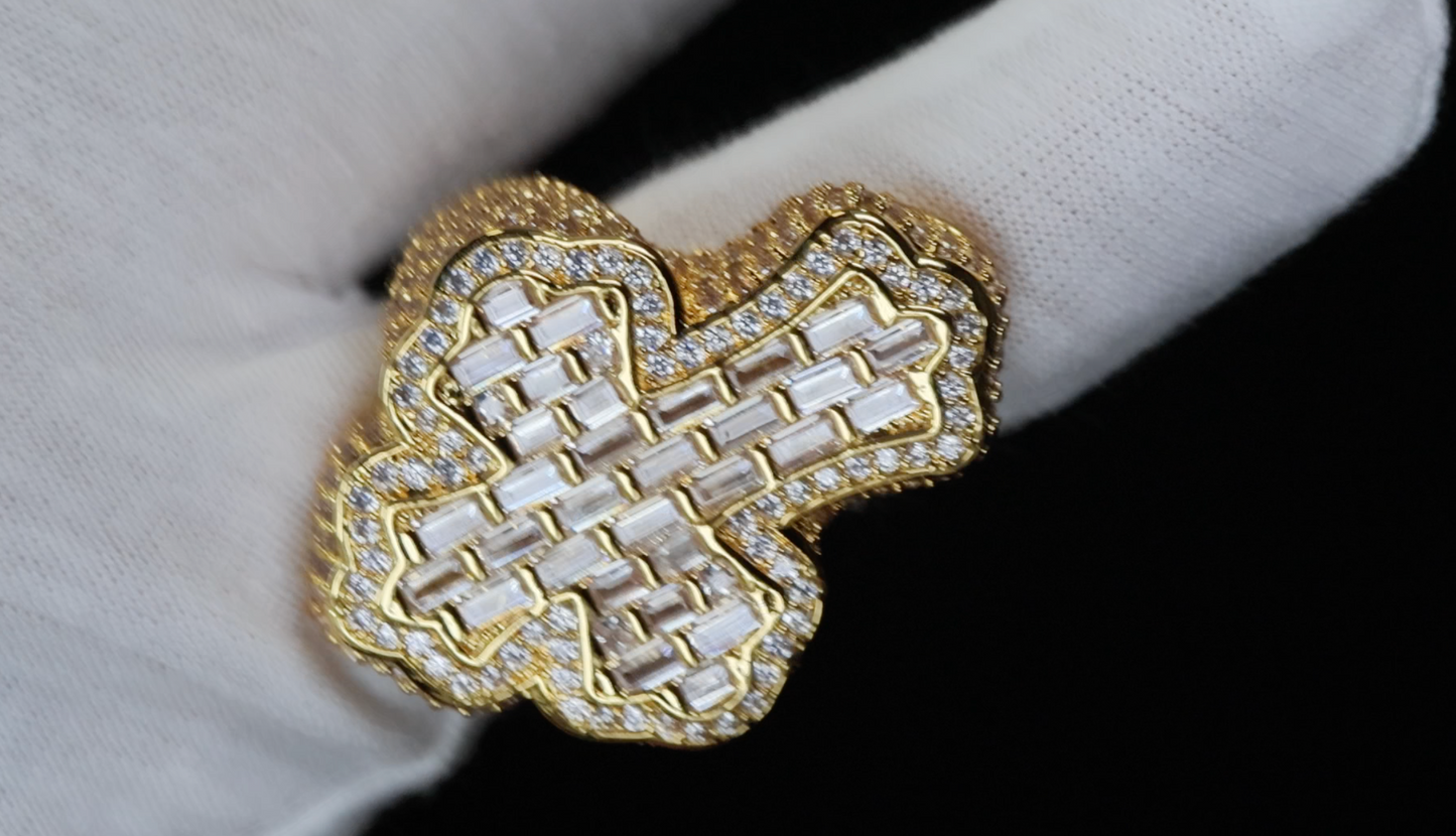 Iced Out Cross Ring | Gold Diamond Cross Ring | Hip Hop Cross Ring