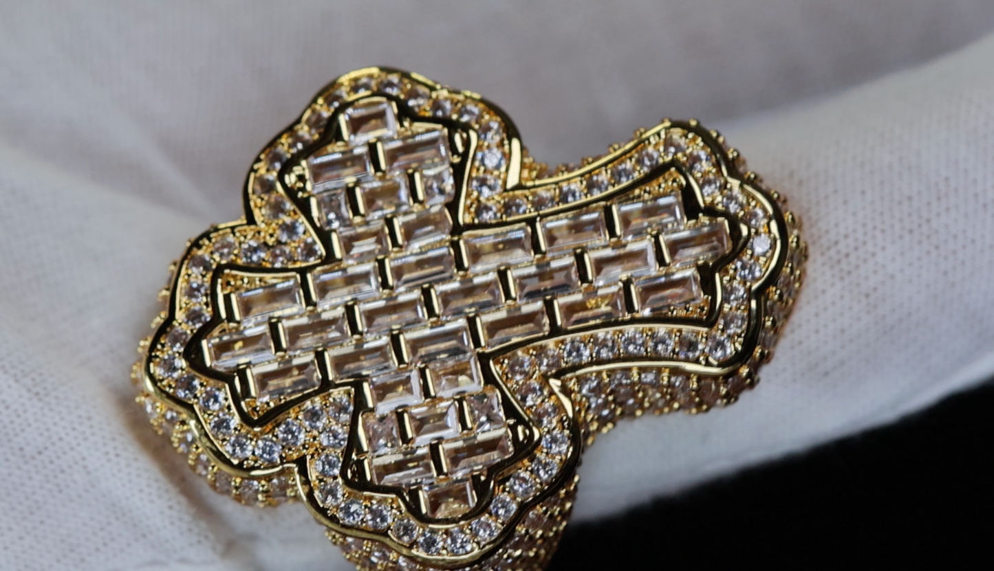 Iced Out Cross Ring | Gold Diamond Cross Ring | Hip Hop Cross Ring