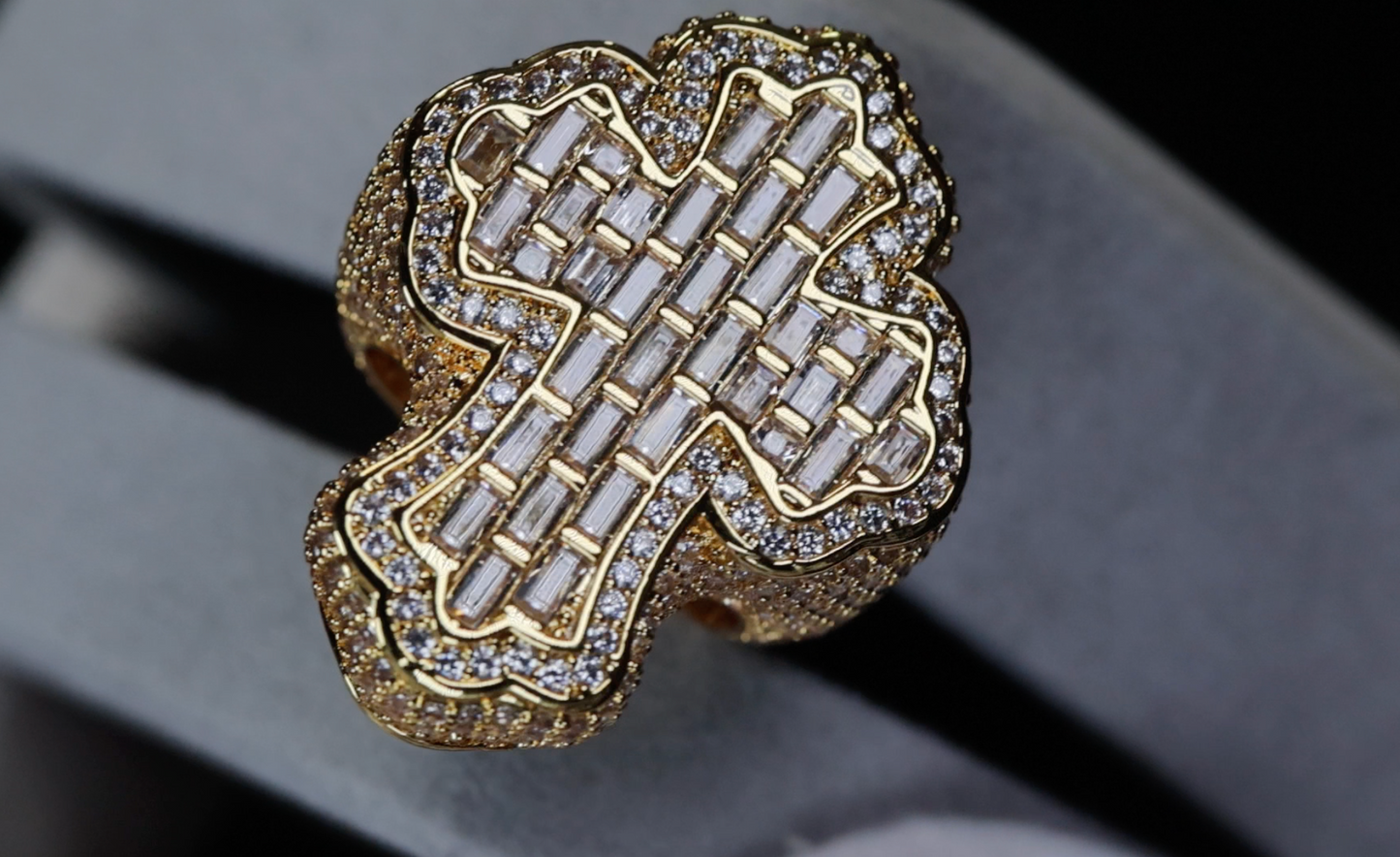 Iced Out Cross Ring | Gold Diamond Cross Ring | Hip Hop Cross Ring