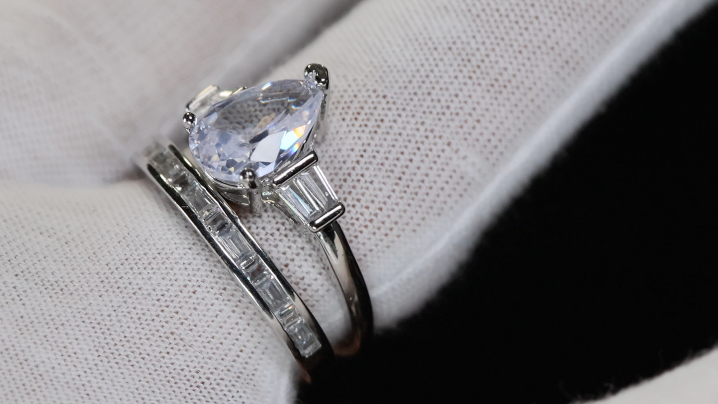 Womens Engagement Ring Set  | Pear Cut Diamond Ring