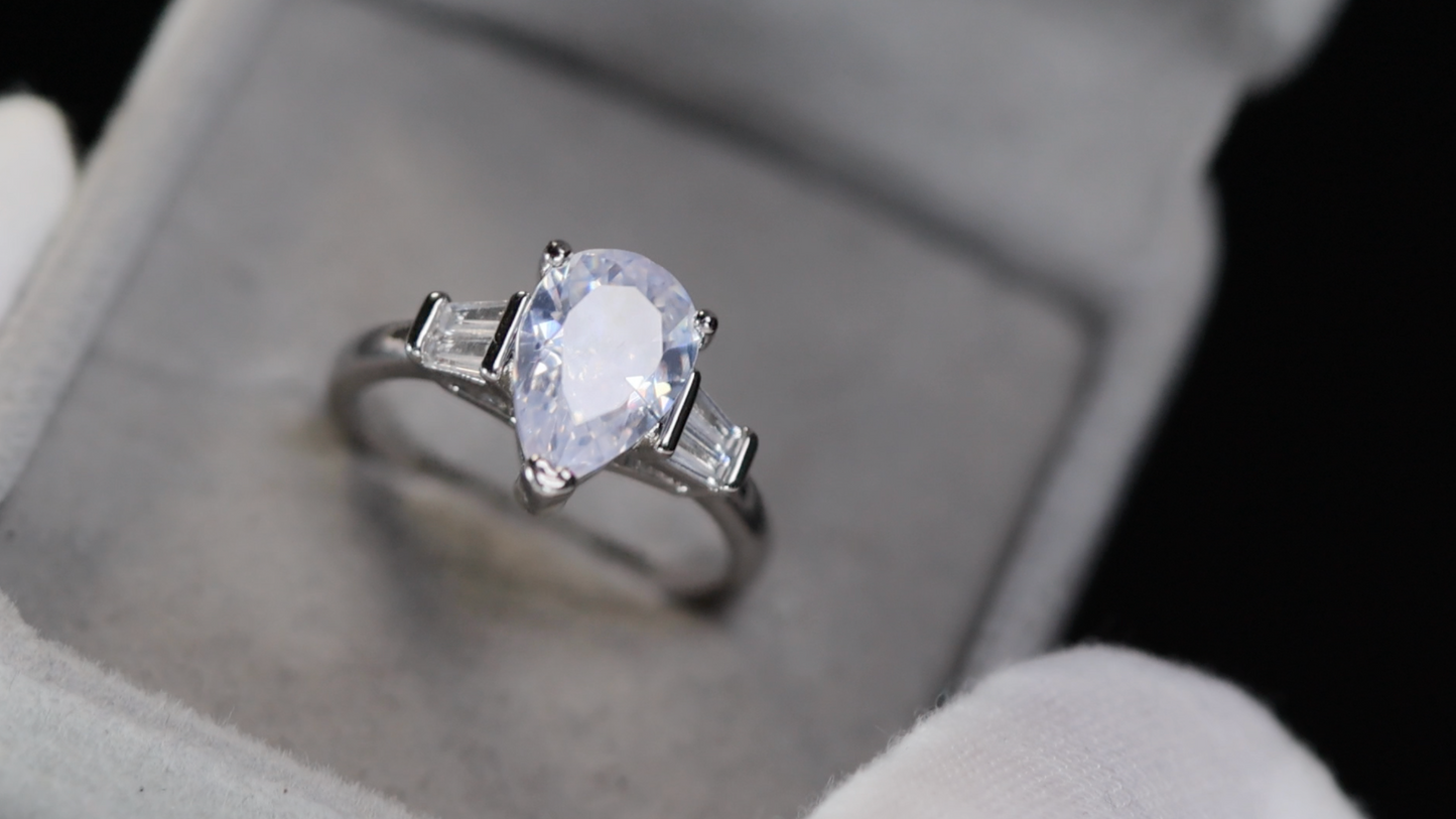 Womens Engagement Ring Set  | Pear Cut Diamond Ring