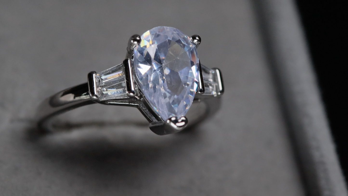 Womens Engagement Ring Set  | Pear Cut Diamond Ring