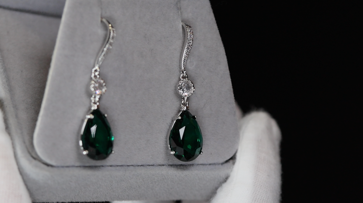 Green Diamond Teardrop Earrings | Green Pear Cut Earrings