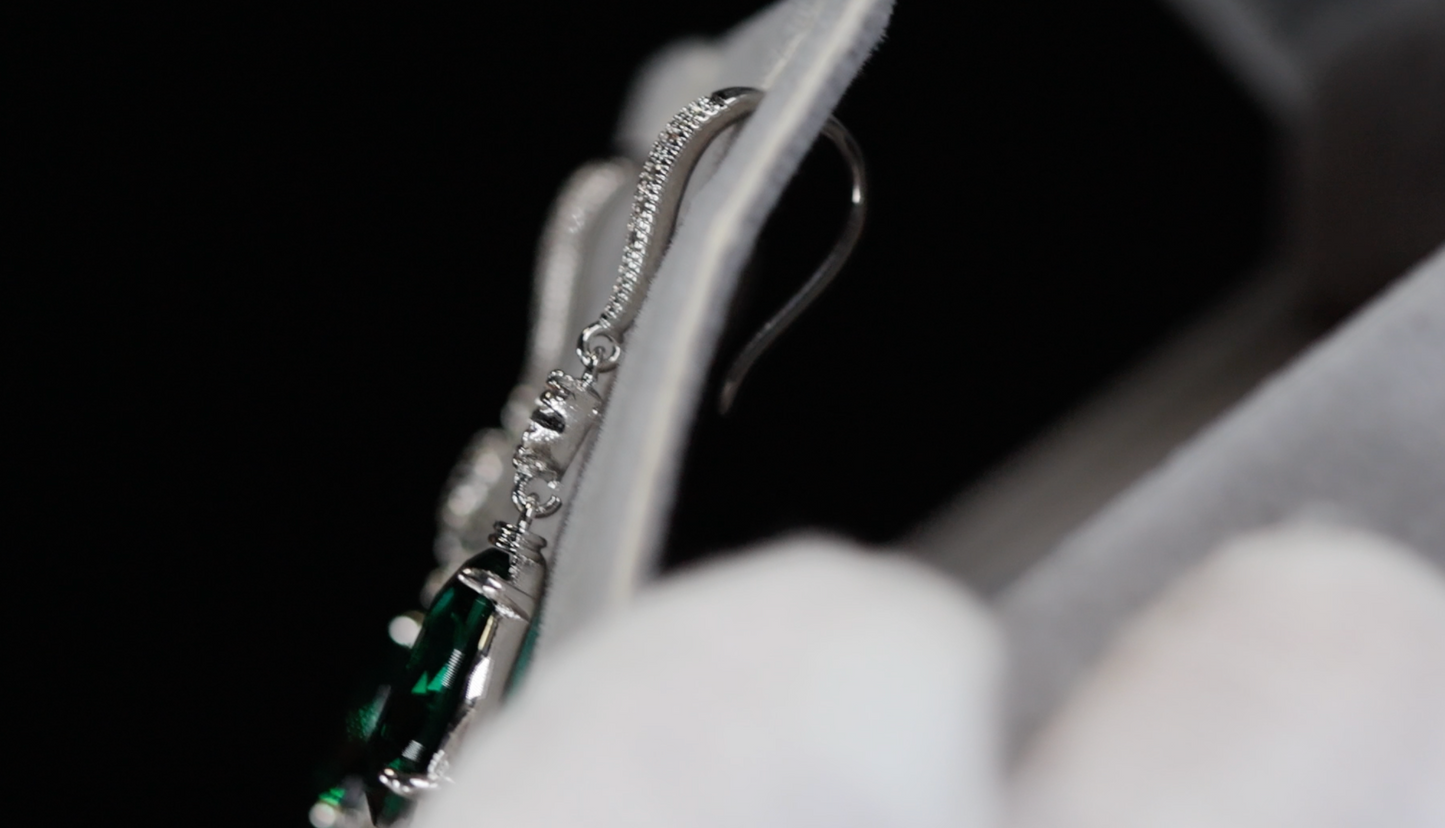 Green Diamond Teardrop Earrings | Green Pear Cut Earrings