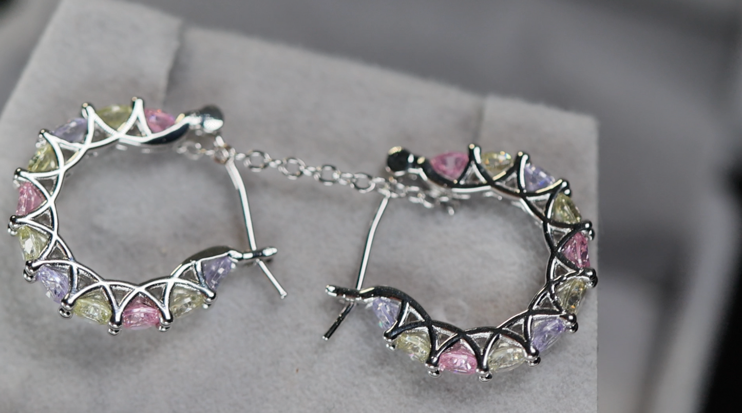 Rainbow Diamond Earrings | Rainbow Diamond Hoop Earrings