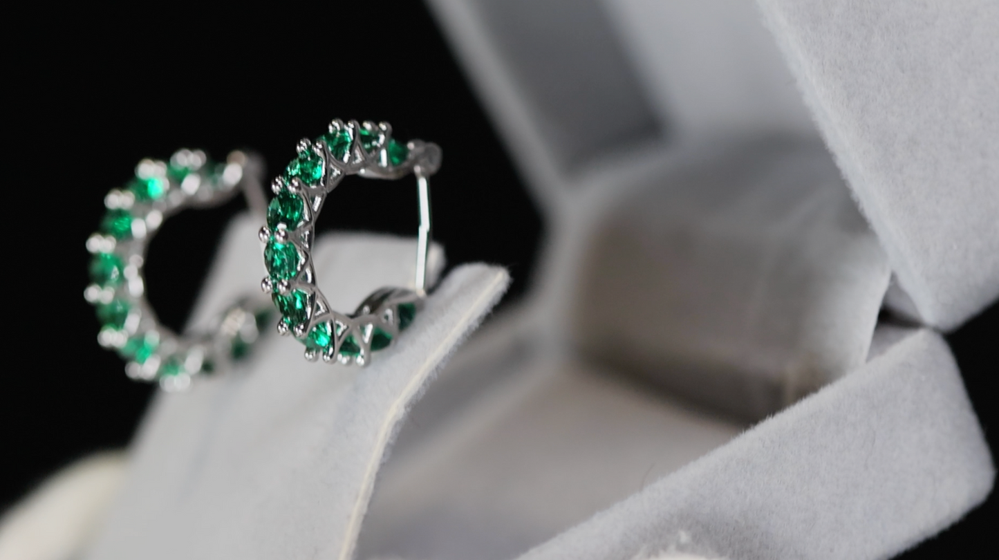 Green Diamond Hoops | Green Diamond Earrings