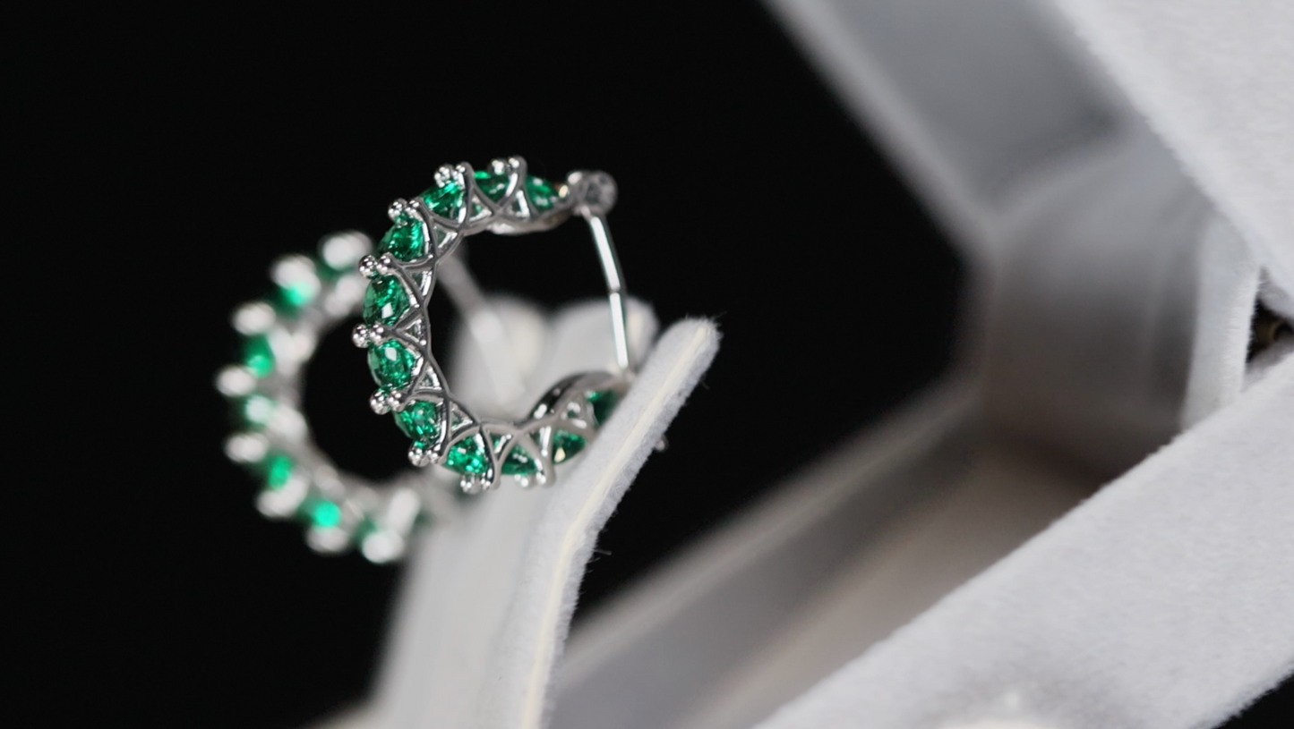 Green Diamond Hoops | Green Diamond Earrings