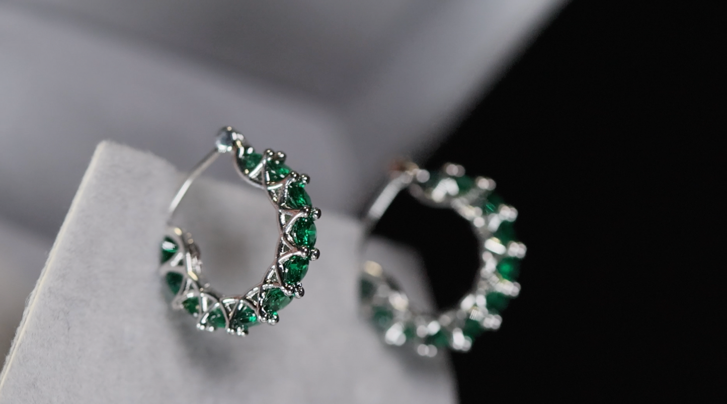 Green Diamond Hoops | Green Diamond Earrings