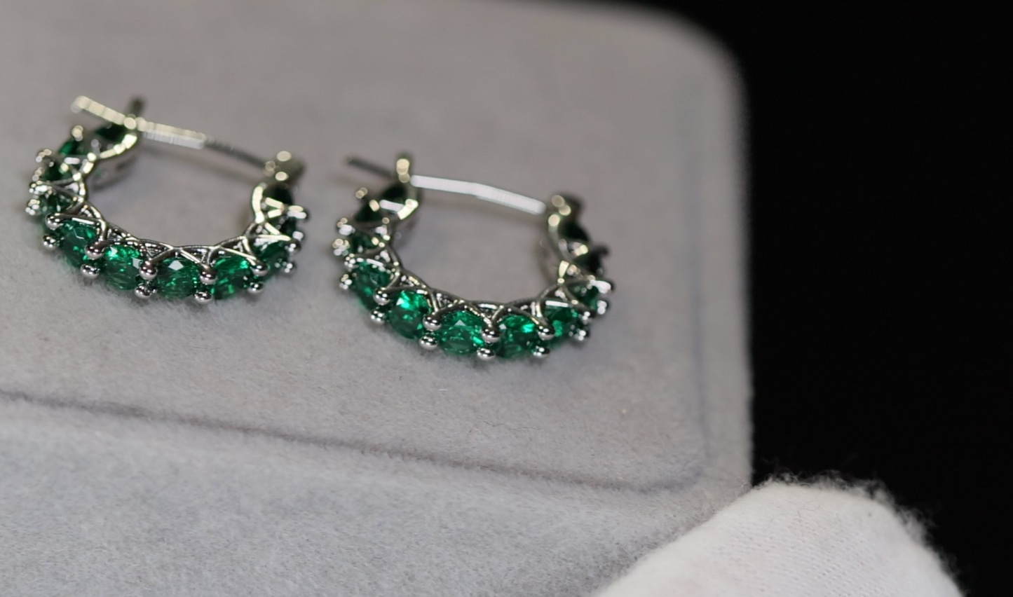 Green Diamond Hoops | Green Diamond Earrings