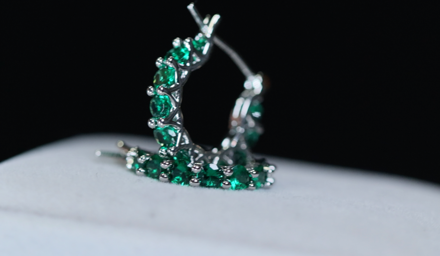 Green Diamond Hoops | Green Diamond Earrings